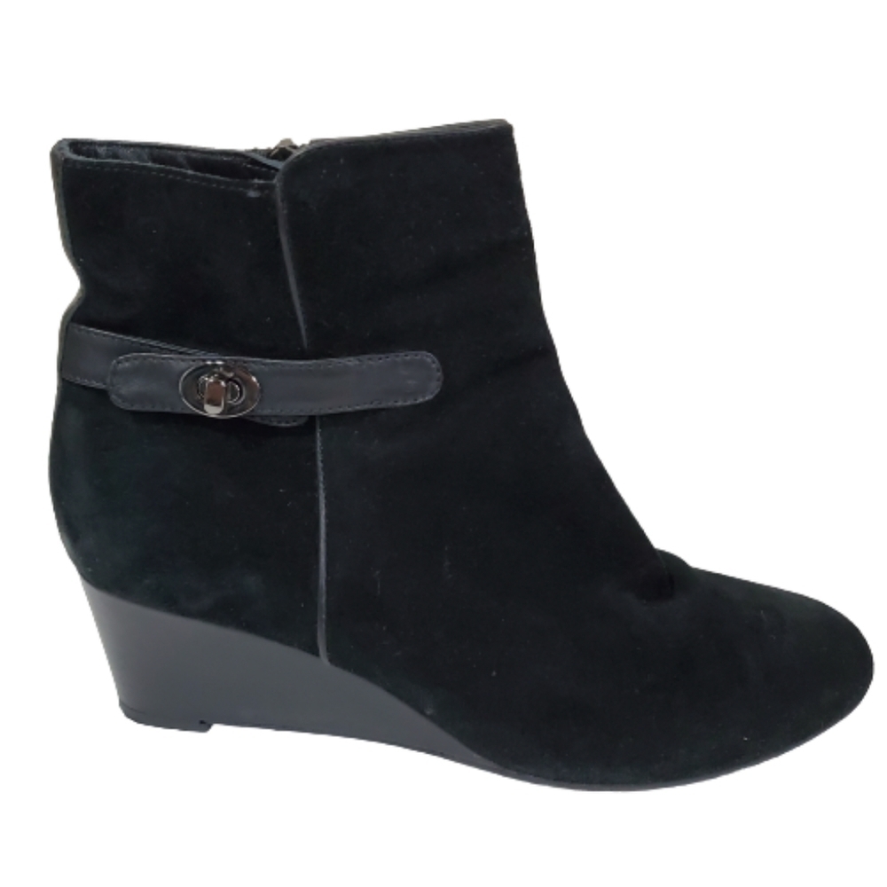Aquatalia Julianna Wedge Waterproof Suede Black Ankle Boots Size 10